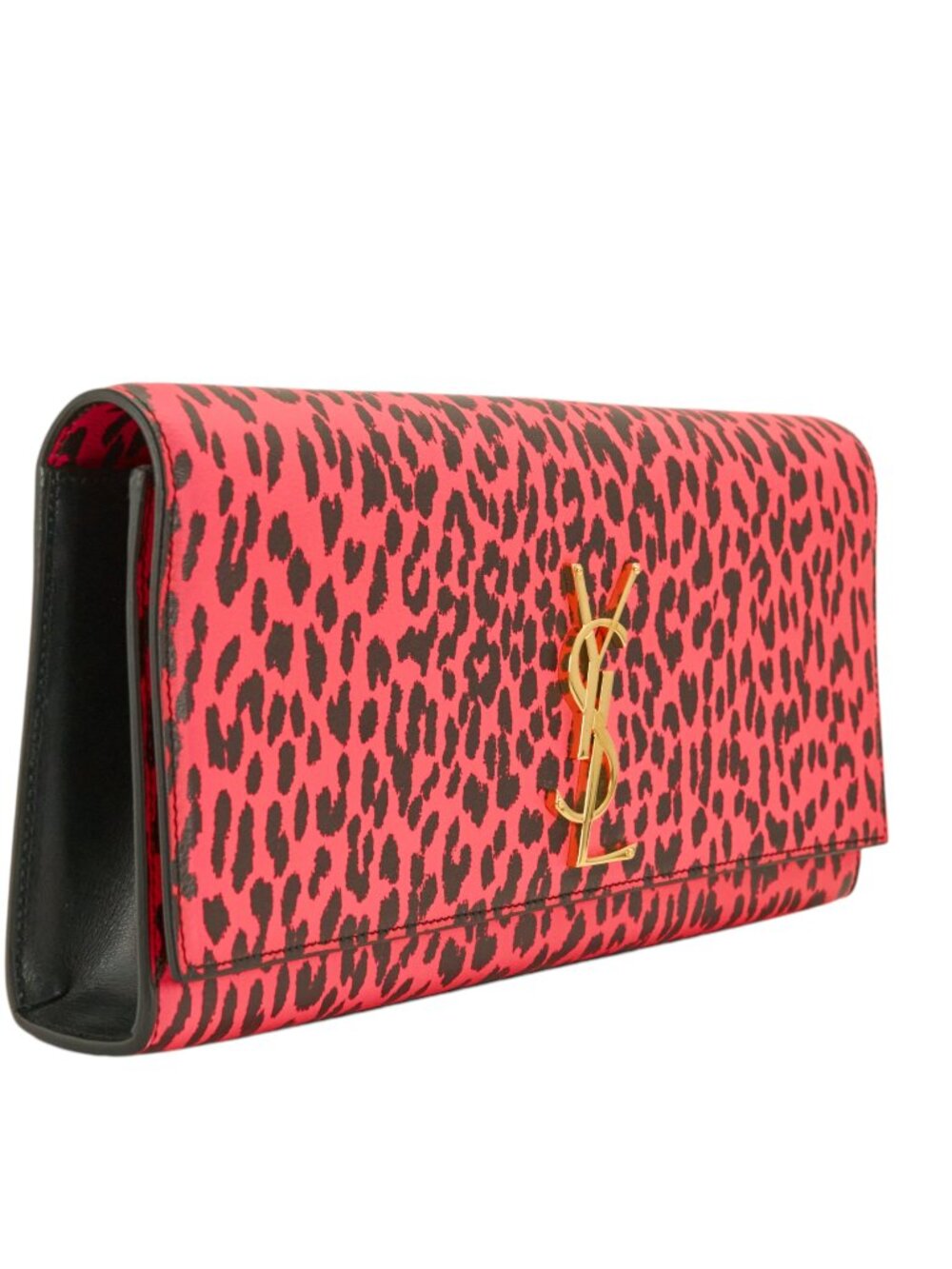 YSL Neon Pink Leopard Print Cassandre Clutch